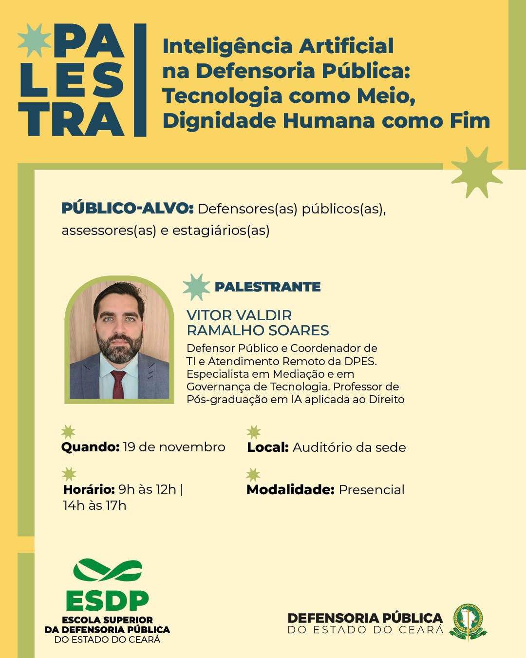 Palestra Inteligência Artificial na Defensoria Pública: Tecnologia como Meio, Dignidade Humana como Fim